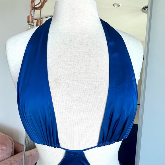 Cotton Candy LA Blue Satin Backless Midi Dress- Small - Picture 2 of 4